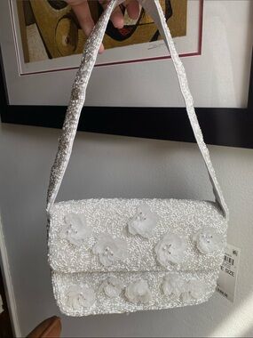 Ivory Beaded Floral Shoulder Bag